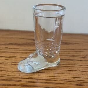 VTG Glass Boot Shot Glass Toothpick Matches Holder 3.25" Western Cowboy Core